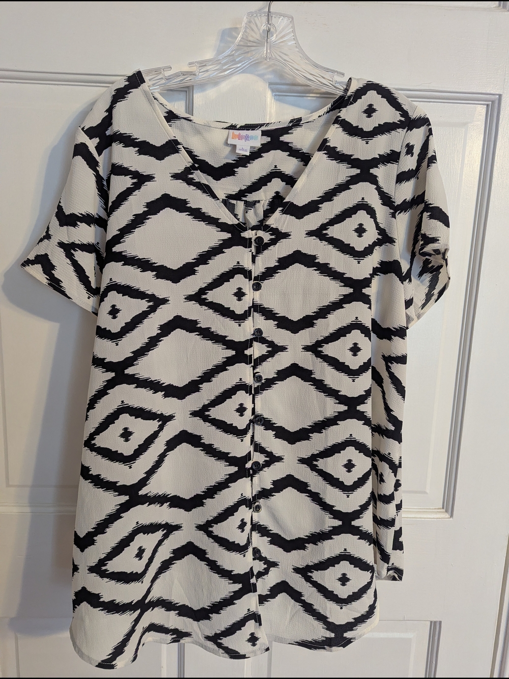 LuLaRoe Black & White Geometric Button-Front Top